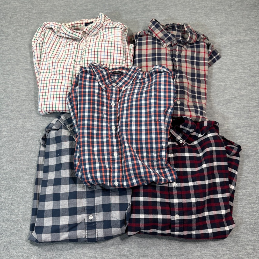 J.Crew Shirt‎ Mens XL Multicolor Plaid Button Down Slim Flex Washed Oxford Lot 5